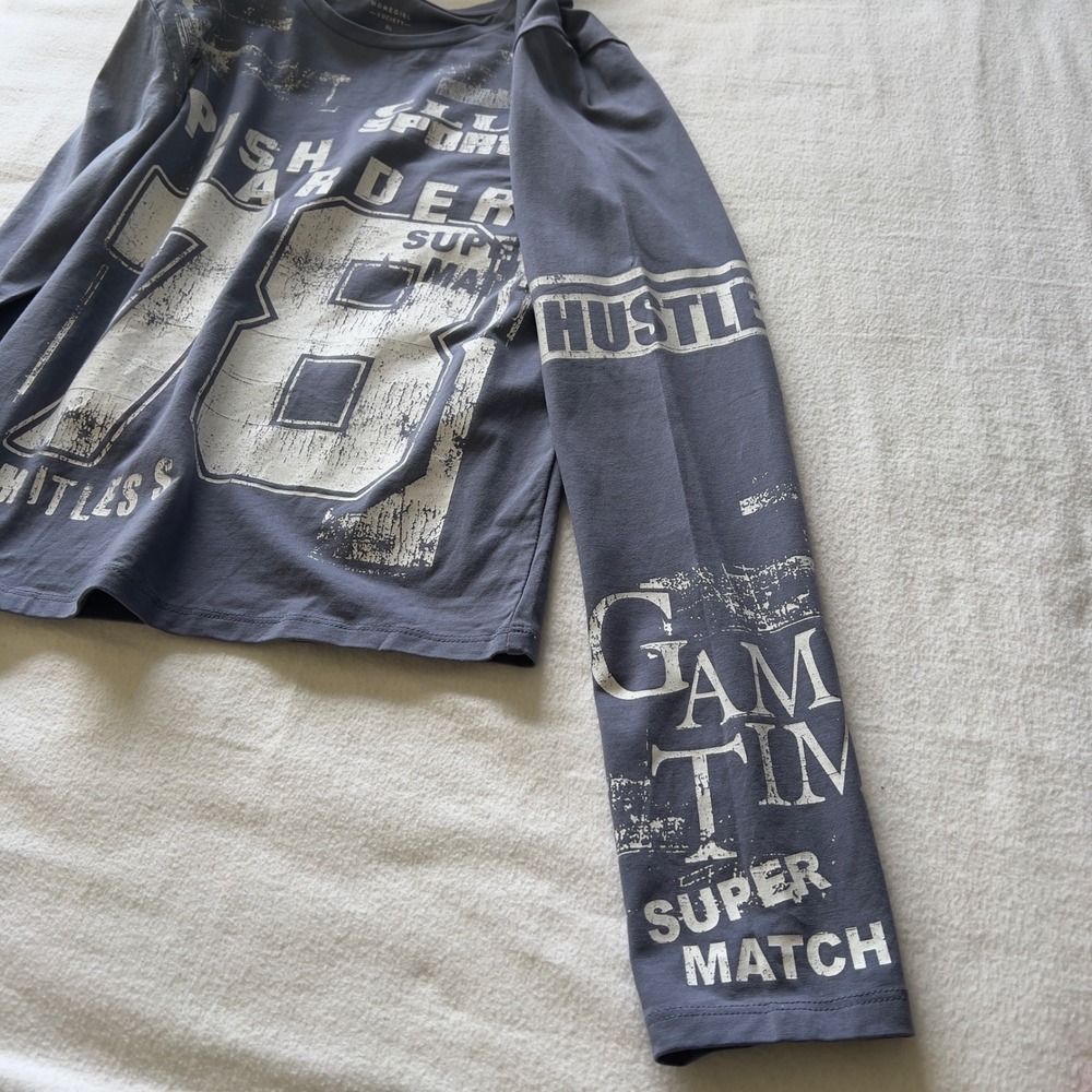 Homegirl Society XL Blue Gray Graphic Long Sleeve Tee Club Sports Push Harder 78 - Picture 5 of 8